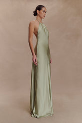 Bella Satin Halter Maxi Dress - Sage